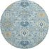 8' Sky Blue Gold And Gray Damask Washable Round Rug With UV Protection