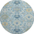 8' Sky Blue Gold And Gray Damask Washable Round Rug With UV Protection