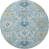 8' Sky Blue Gold And Gray Damask Washable Round Rug With UV Protection