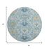 8' Sky Blue Gold And Gray Damask Washable Round Rug With UV Protection