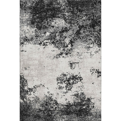 5' X 8' Black Gray And Silver Abstract Washable Area Rug With UV Protection