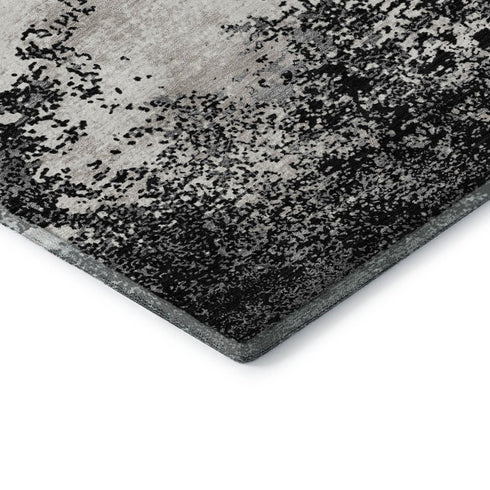 5' X 8' Black Gray And Silver Abstract Washable Area Rug With UV Protection