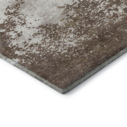 5' X 8' Brown And Beige Abstract Washable Area Rug With UV Protection