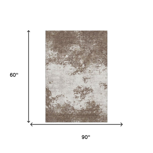 5' X 8' Brown And Beige Abstract Washable Area Rug With UV Protection