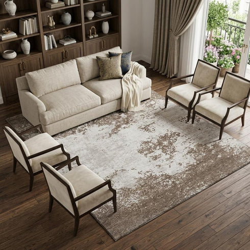 8' X 10' Brown And Beige Abstract Washable Area Rug With UV Protection