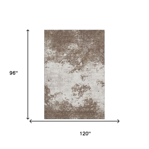 8' X 10' Brown And Beige Abstract Washable Area Rug With UV Protection