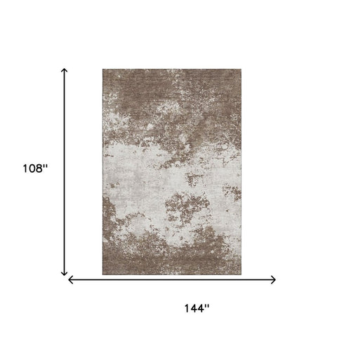 9' X 12' Brown And Beige Abstract Washable Area Rug With UV Protection