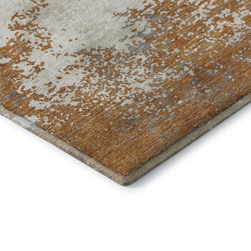 5' X 8' Copper And Beige Abstract Washable Area Rug With UV Protection