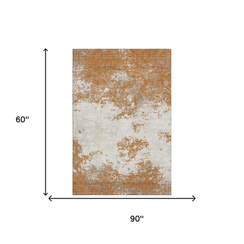 5' X 8' Copper And Beige Abstract Washable Area Rug With UV Protection