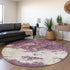8' Eggplant And Ivory Abstract Washable Round Rug With UV Protection