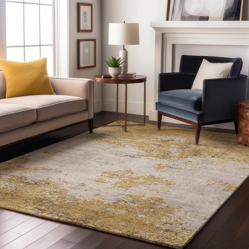 8' X 10' Gold And Beige Abstract Washable Area Rug With UV Protection