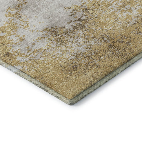 8' X 10' Gold And Beige Abstract Washable Area Rug With UV Protection