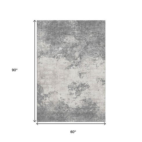 5' X 8' Gray And Silver Abstract Washable Area Rug With UV Protection