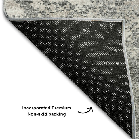 5' X 8' Gray And Silver Abstract Washable Area Rug With UV Protection