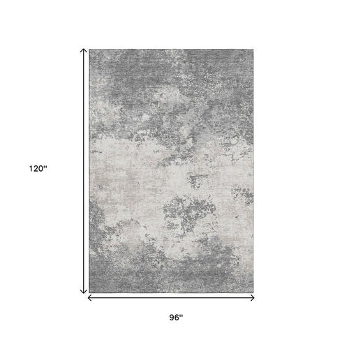 8' X 10' Gray And Silver Abstract Washable Area Rug With UV Protection