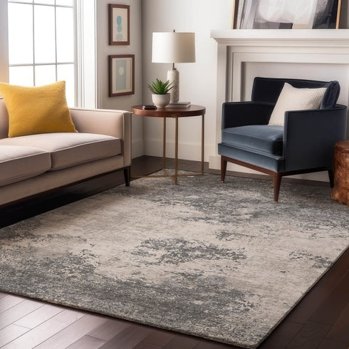 8' X 10' Gray And Silver Abstract Washable Area Rug With UV Protection
