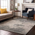 8' X 10' Gray And Silver Abstract Washable Area Rug With UV Protection