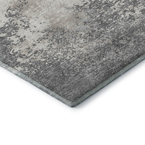8' X 10' Gray And Silver Abstract Washable Area Rug With UV Protection