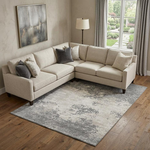 8' X 10' Gray And Silver Abstract Washable Area Rug With UV Protection