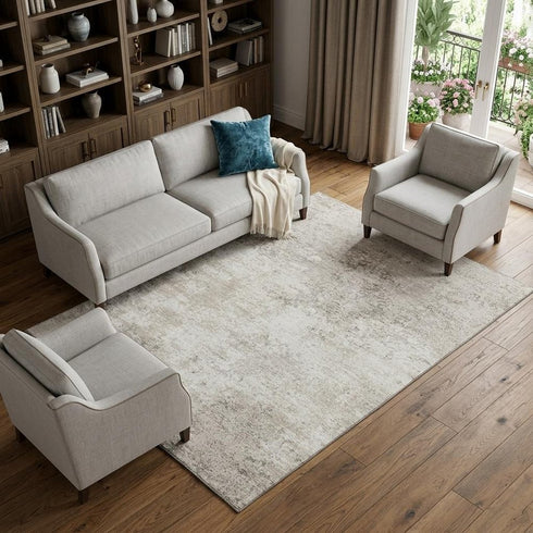 9' X 12' Ivory And Beige Abstract Washable Area Rug With UV Protection