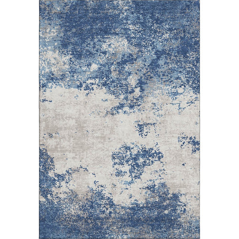 5' X 8' Navy Blue And Ivory Abstract Washable Area Rug With UV Protection