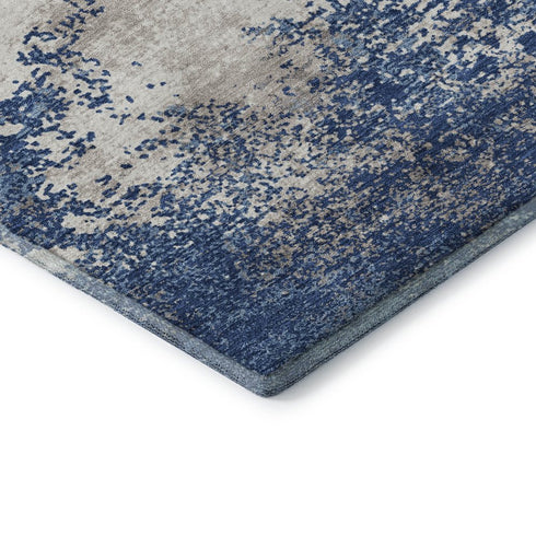 5' X 8' Navy Blue And Ivory Abstract Washable Area Rug With UV Protection