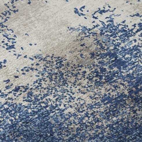 5' X 8' Navy Blue And Ivory Abstract Washable Area Rug With UV Protection