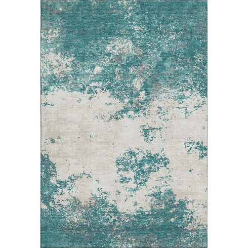 8' X 10' Teal And Ivory Abstract Washable Area Rug With UV Protection
