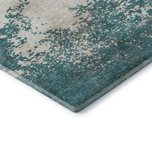 8' X 10' Teal And Ivory Abstract Washable Area Rug With UV Protection