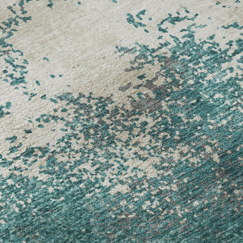 8' X 10' Teal And Ivory Abstract Washable Area Rug With UV Protection