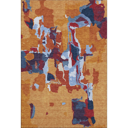 8' X 10' Copper Blue And Orange Abstract Washable Area Rug With UV Protection