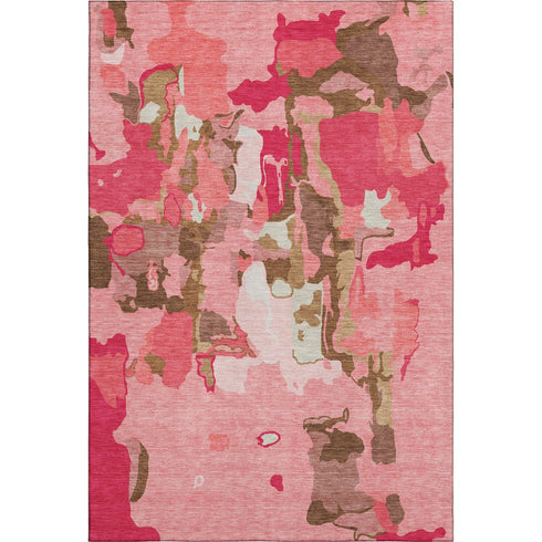 5' X 8' Coral Pink And Ivory Abstract Washable Area Rug With UV Protection