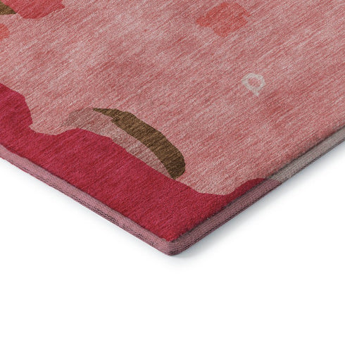 5' X 8' Coral Pink And Ivory Abstract Washable Area Rug With UV Protection