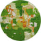 8' Green Copper And Orange Abstract Washable Round Rug With UV Protection