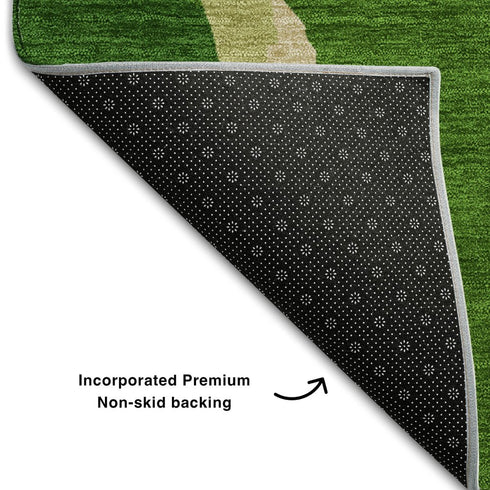 8' Green Copper And Orange Abstract Washable Round Rug With UV Protection