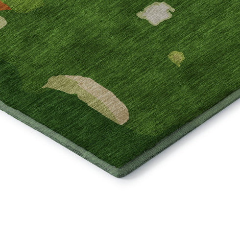 8' Green Copper And Orange Abstract Washable Round Rug With UV Protection