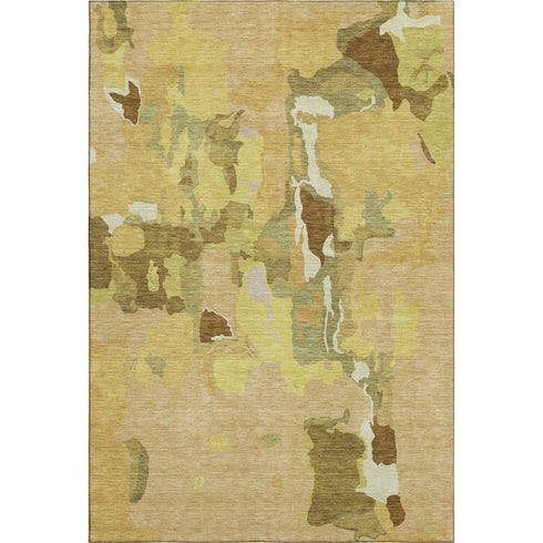 5' X 8' Gold Brown And Beige Abstract Washable Area Rug With UV Protection