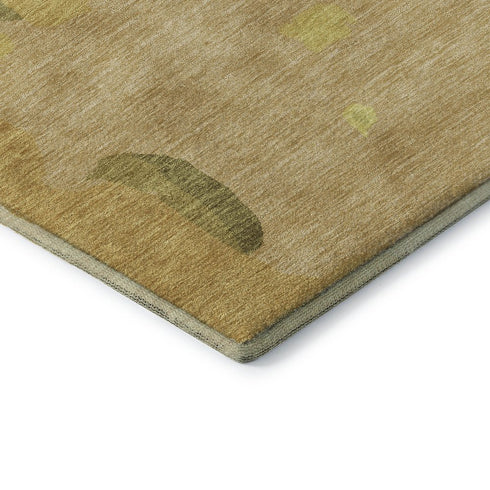 5' X 8' Gold Brown And Beige Abstract Washable Area Rug With UV Protection