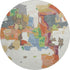 8' Ivory Orange Blue And Green Abstract Washable Round Rug With UV Protection