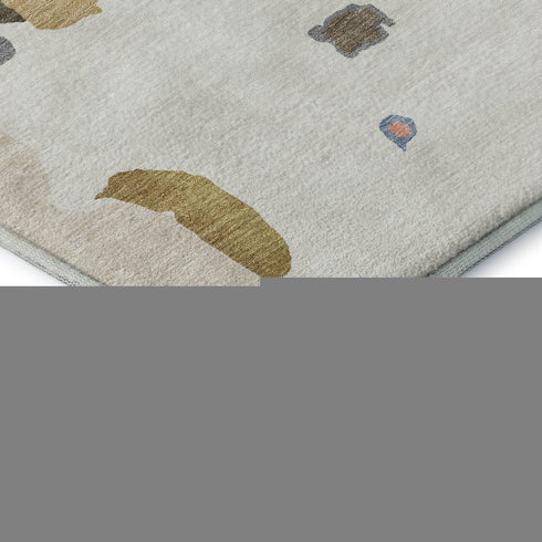 8' Ivory Orange Blue And Green Abstract Washable Round Rug With UV Protection
