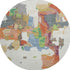 8' Ivory Orange Blue And Green Abstract Washable Round Rug With UV Protection