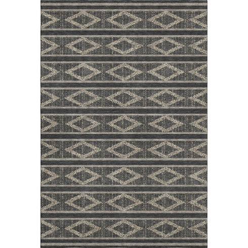 5' X 8' Black And Taupe Geometric Washable Area Rug With UV Protection