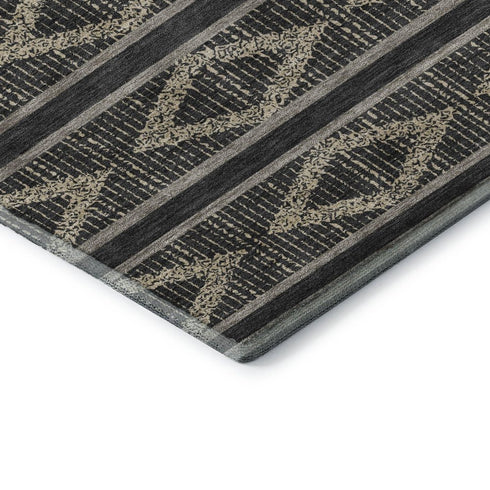 5' X 8' Black And Taupe Geometric Washable Area Rug With UV Protection