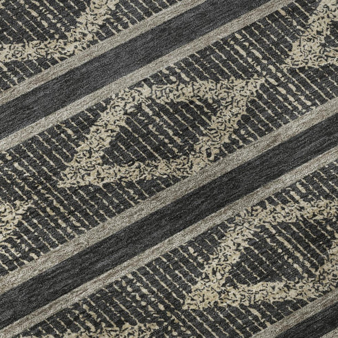 5' X 8' Black And Taupe Geometric Washable Area Rug With UV Protection