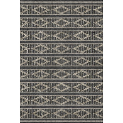 5' X 8' Black And Taupe Geometric Washable Area Rug With UV Protection