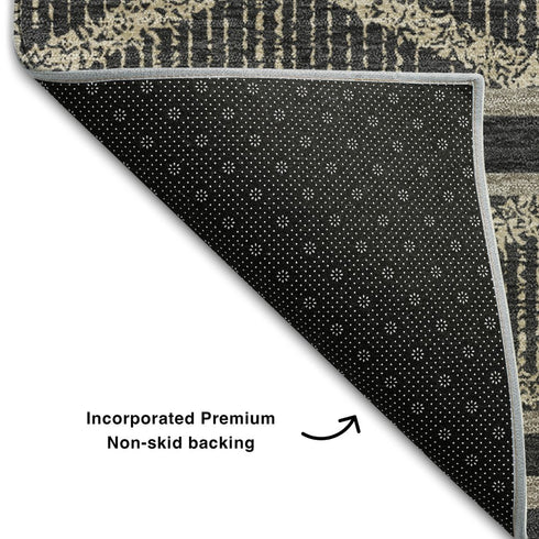 8' X 10' Black And Taupe Geometric Washable Area Rug With UV Protection
