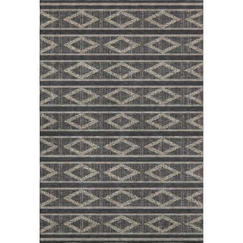 9' X 12' Black And Taupe Geometric Washable Area Rug With UV Protection