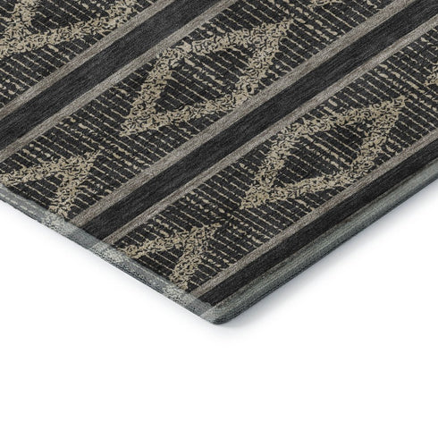 9' X 12' Black And Taupe Geometric Washable Area Rug With UV Protection
