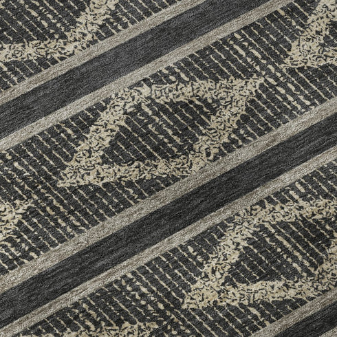 9' X 12' Black And Taupe Geometric Washable Area Rug With UV Protection