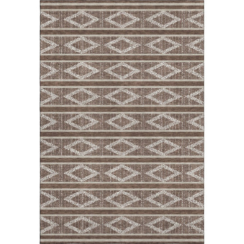 5' X 8' Brown And Beige Geometric Washable Area Rug With UV Protection